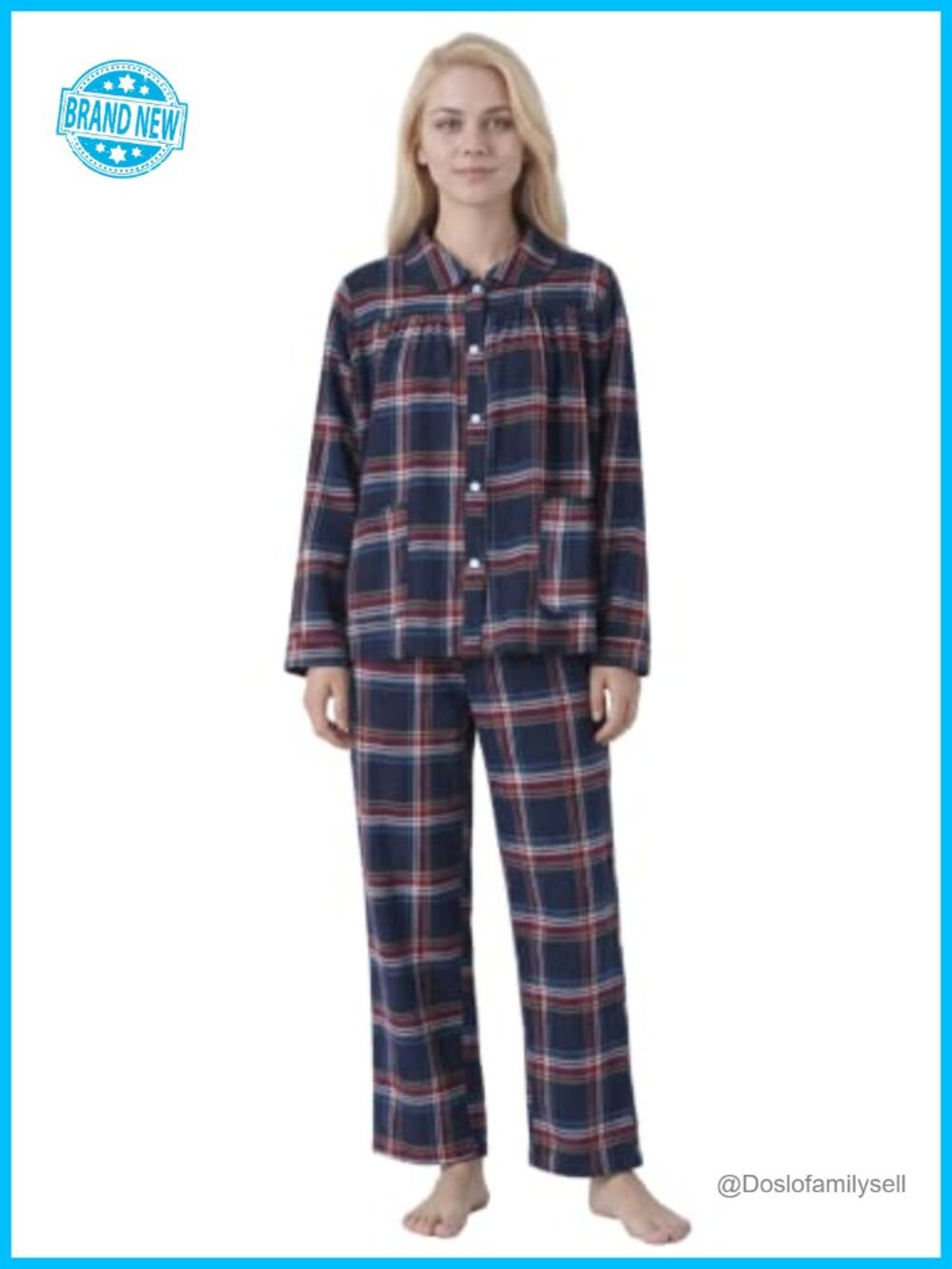 Petite Flannel Pajama Set Long Sleeve Button Down PJs 2 Piece